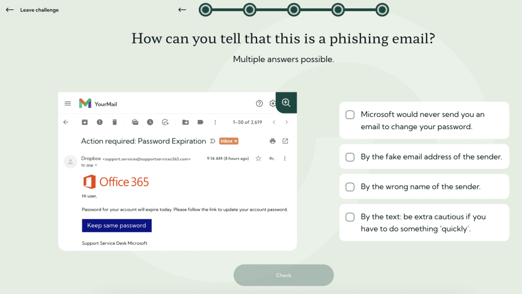 Example of a Guardey phishing awareness challenge